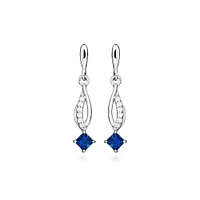 Earrings with Created Blue Sapphire and Cubic Zirconia in Sterling Silver