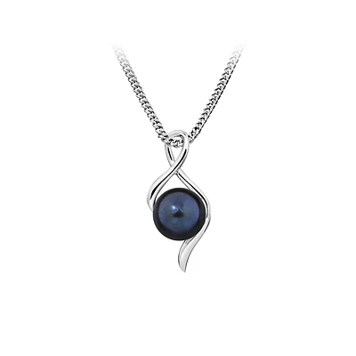 Pendant with Black Freshwater Pearl in Sterling Silver with Chain