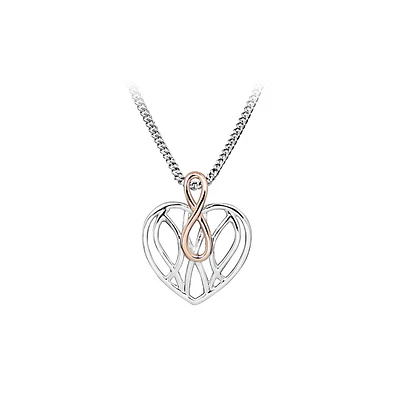 Infinity Heart Pendant in Silver and Rose Tone Sterling Silver with Chain