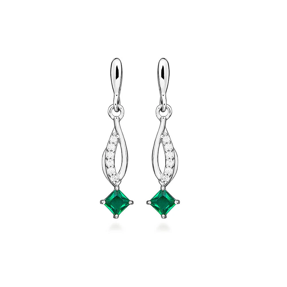 Earrings with Created Emerald and Cubic Zirconia in Sterling Silver