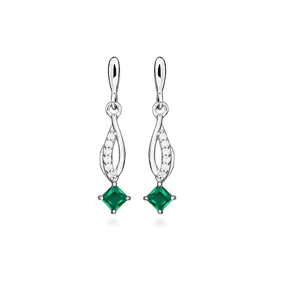 Earrings with Created Emerald and Cubic Zirconia in Sterling Silver