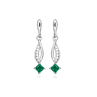 Earrings with Created Emerald and Cubic Zirconia in Sterling Silver