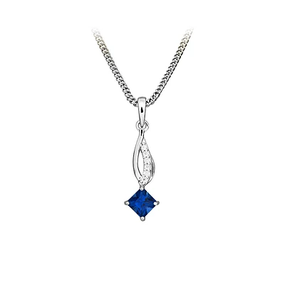 Pendant with Created Blue Sapphire and Cubic Zirconia Sterling Silver with Chain