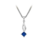 Pendant with Created Blue Sapphire and Cubic Zirconia Sterling Silver with Chain