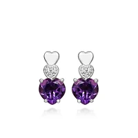 Heart Earrings with Amethyst and Cubic Zirconia in Sterling Silver
