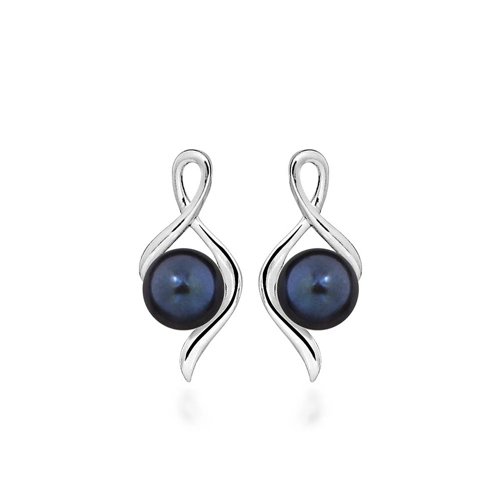 Earrings with 5MM Black Freshwater Pearl in Sterling Silver