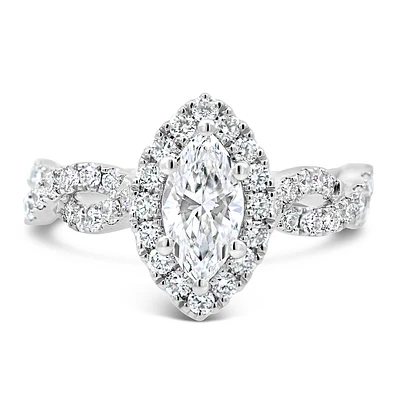 Halo Marquise Engagement Ring with 1.50 Carat TW of Lab Created Diamonds in 14kt White Gold