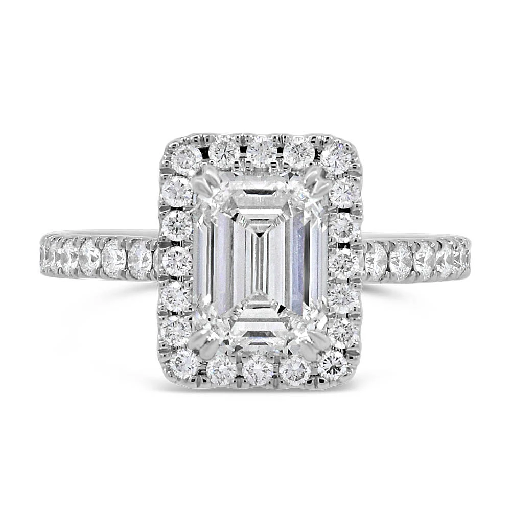 Emerald Cut Halo Engagement Ring with 2.65 Carat TW of Lab Created Diamonds in 14kt White Gold