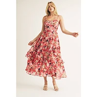 Berry Floral Bustier Midi Dress