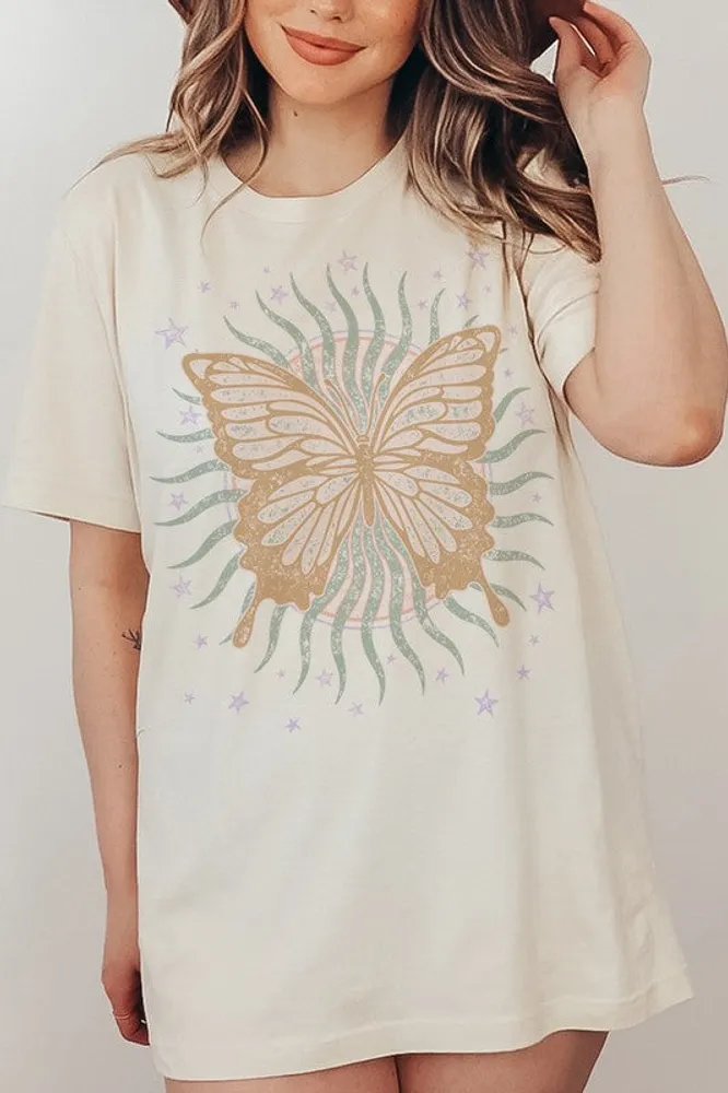 Butterfly Sun Retro Oversized T Shirt