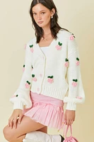 Bouquet of Roses Appliqué Cardigan Sweater