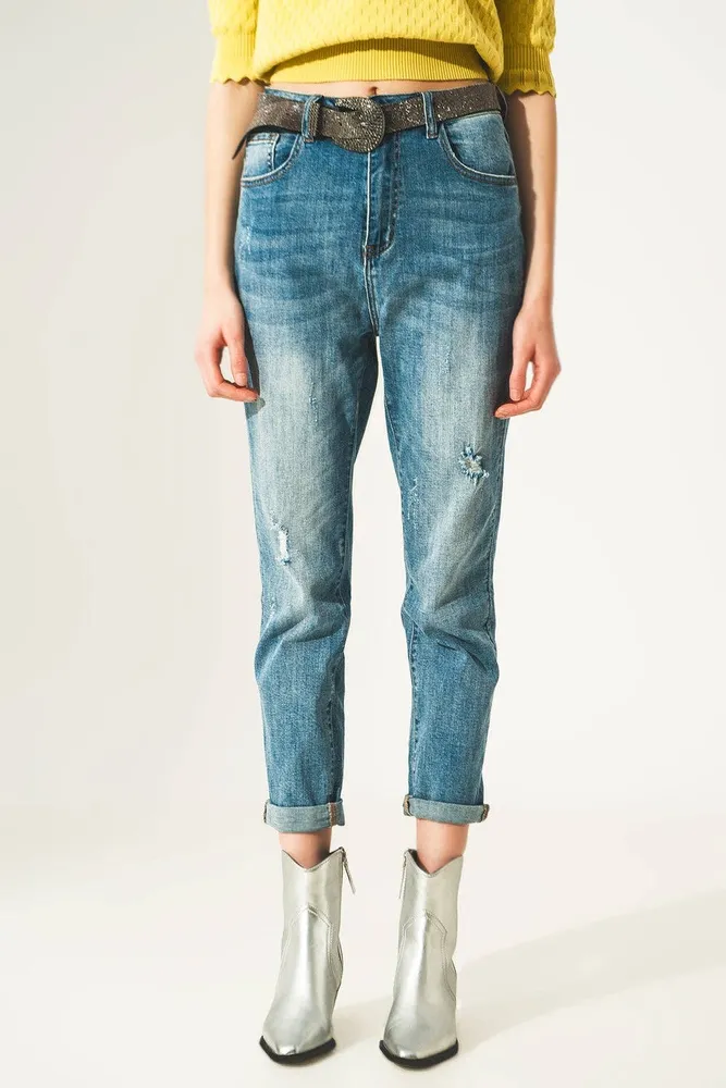 Distressed Straight Leg Jeans