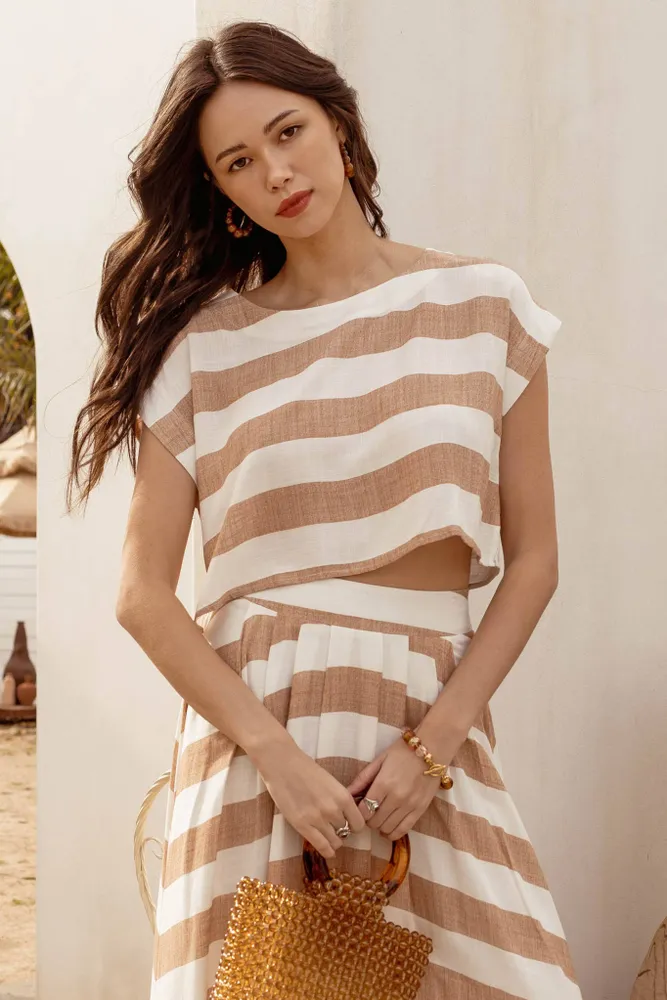 WIDE STRIPE WOVEN CROP TOP