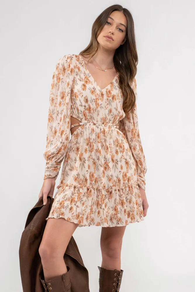 Cut Out Floral Mini Dress