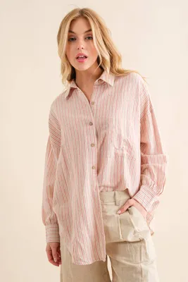 Breezy Pink Stripe Button Down