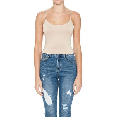 Double Layered Scoop Neck Crop Cami Top