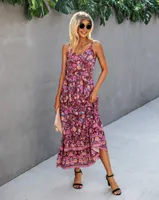 Burgundy Floral Mix Maxi Dress