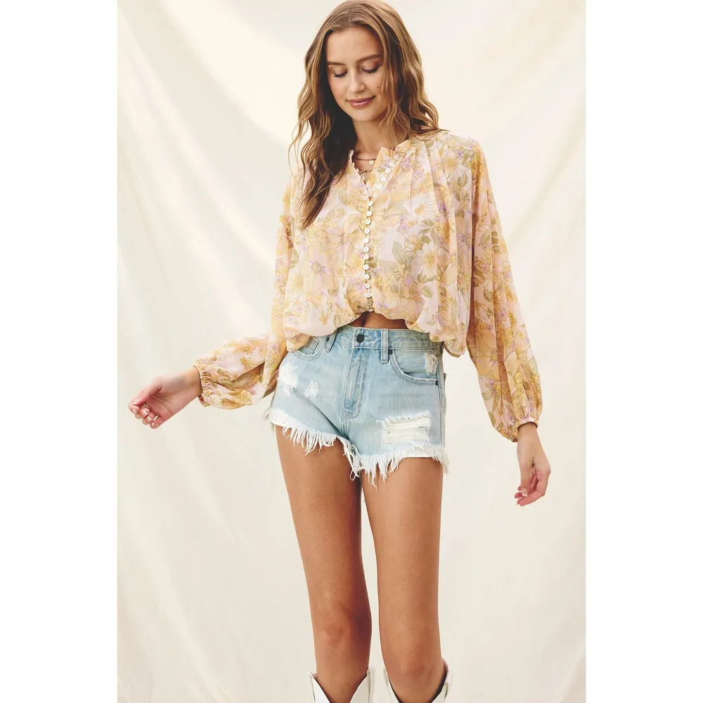 So Romantic Button Down Shirred Top