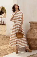 STRIPED DRAPE MIDI SKIRT