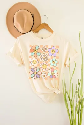 Checkered Colorful Flowers T Shirt