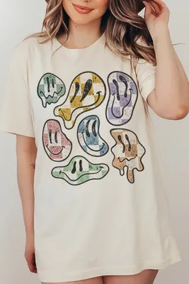 Groovy Melted Smiley Face Retro Oversized T Shirt