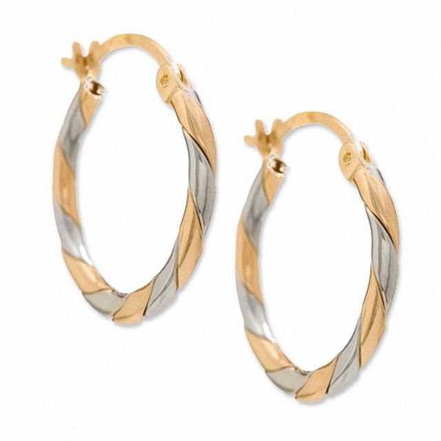 14K Two-Tone Gold 5mm Striped Hoop Earrings