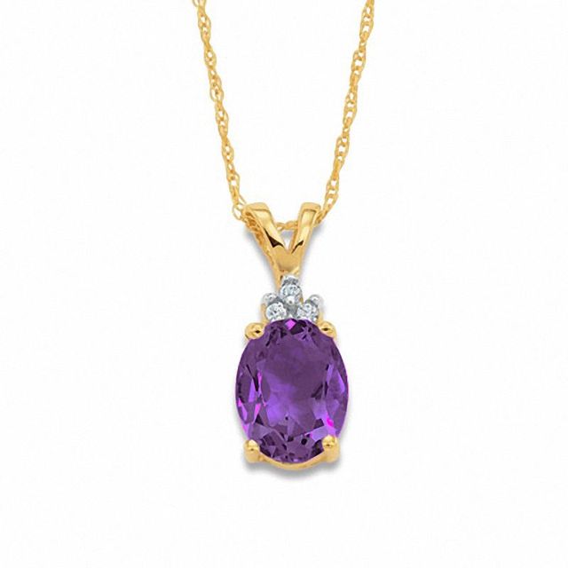 Oval Amethyst Pendant in 10K Gold with Tri-Top Diamond Accents|Peoples Jewellers