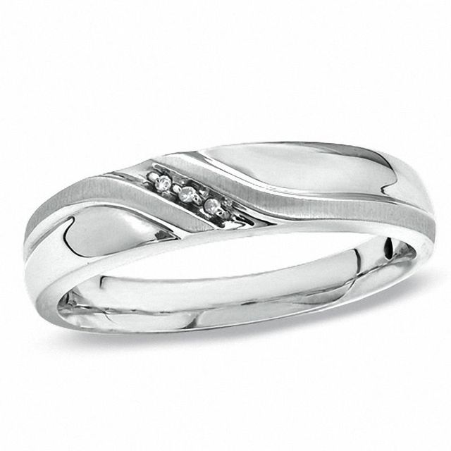 Diamond Accent Slant Luxury Fit Wedding Band in 10K Gold