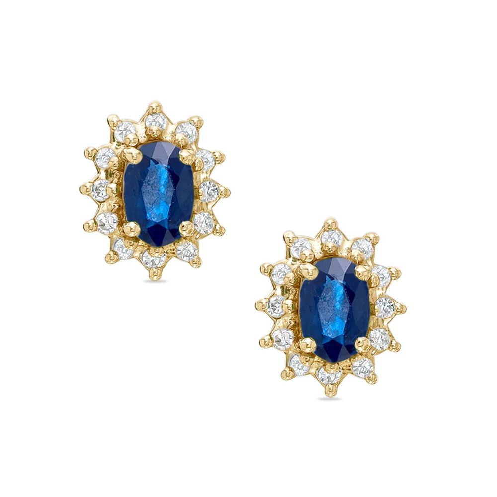 Oval Blue Sapphire Fashion Earrings in 10K Gold with Diamond Accents|Peoples Jewellers