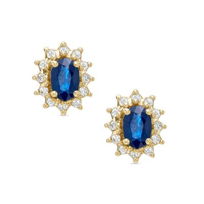 Oval Blue Sapphire Fashion Earrings in 10K Gold with Diamond Accents|Peoples Jewellers