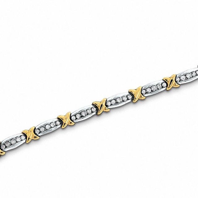 1.01 CT. T.W. Diamond Fashion "X" Bracelet in 10K Two-Tone Gold|Peoples Jewellers