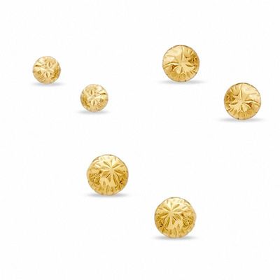 14K Gold Three-Piece Diamond-Cut Ball Stud Earrings Set|Peoples Jewellers