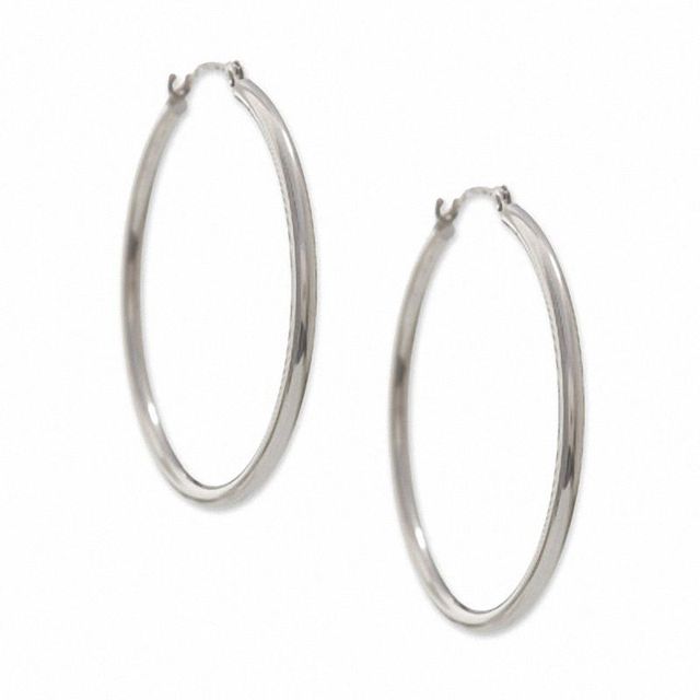 14K White Gold 31.5mm Hoop Earrings|Peoples Jewellers