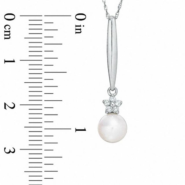 6.5-7.0mm Freshwater Cultured Pearl and Diamond Accent Stick Pendant in 10K White Gold|Peoples Jewellers