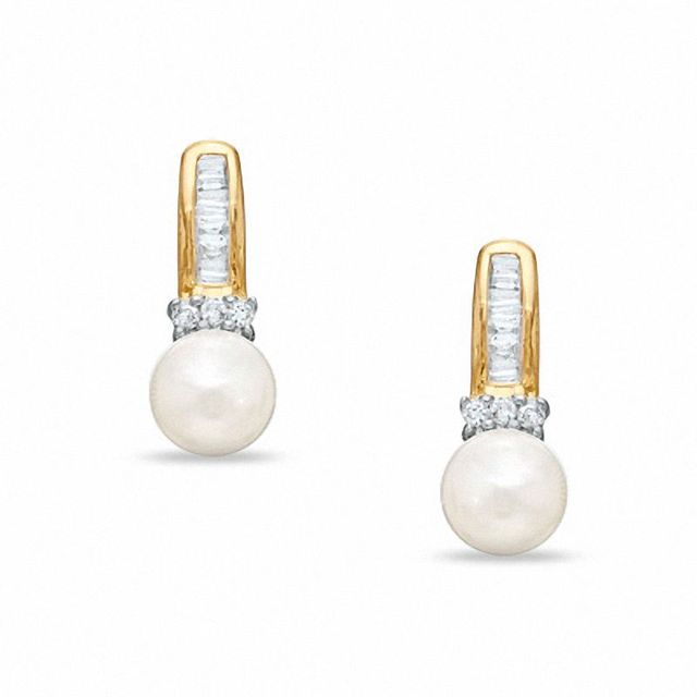 Freshwater Cultured Pearl and 0.23 CT. T.W. Diamond Drop Earrings in 10K Gold|Peoples Jewellers