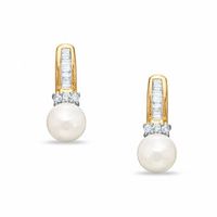 Freshwater Cultured Pearl and 0.23 CT. T.W. Diamond Drop Earrings in 10K Gold|Peoples Jewellers