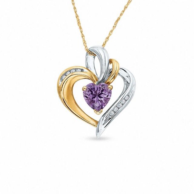 Amethyst and Diamond Accent Heart Pendant in 10K Two-Tone Gold|Peoples Jewellers