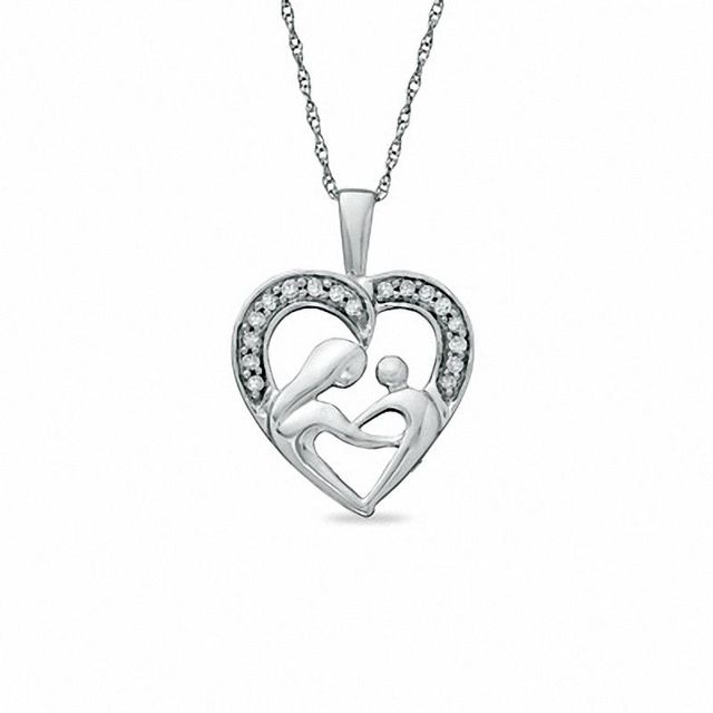 0.09 CT. T.W. Diamond Motherly Love Heart Pendant in 10K White Gold|Peoples Jewellers