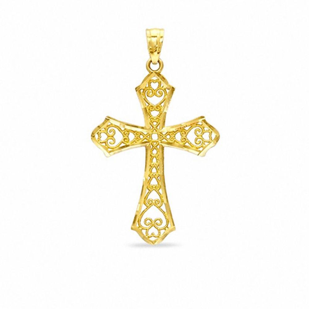 10K Gold Diamond-Cut Filigree Cross Charm|Peoples Jewellers