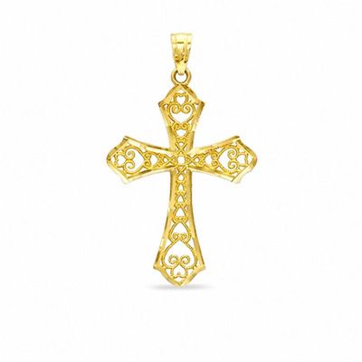 10K Gold Diamond-Cut Filigree Cross Charm|Peoples Jewellers
