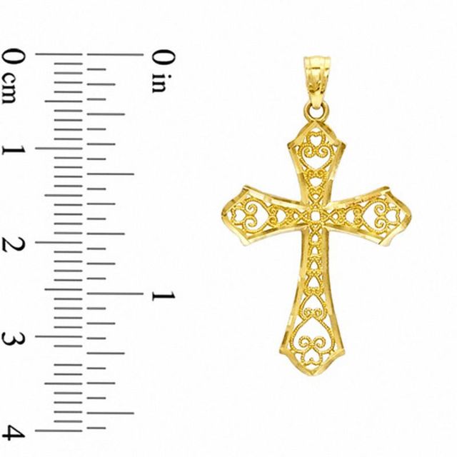 10K Gold Diamond-Cut Filigree Cross Charm|Peoples Jewellers