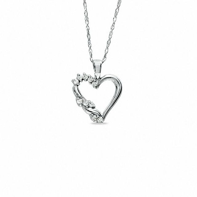 0.12 CT. T.W. Diamond Heart Pendant in 10K White Gold