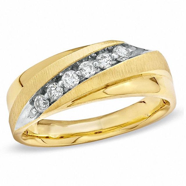 Men's CT. T.W. Diamond Slant Luxury Fit Wedding Band in 10K Gold|Peoples Jewellers