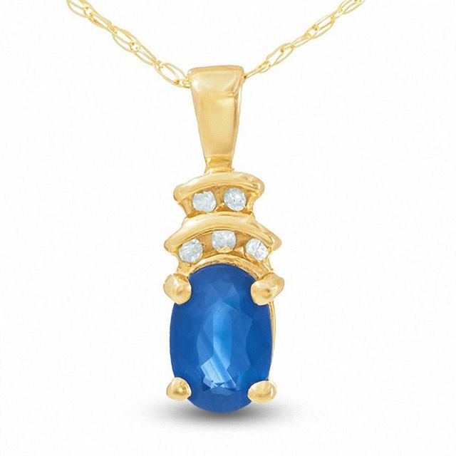 Blue Sapphire Crown Pendant in 10K Gold with Diamond Accents