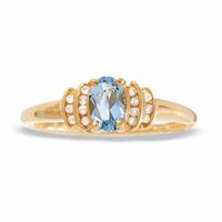 10K Gold Aquamarine Crown Ring with Diamond Accents|Peoples Jewellers