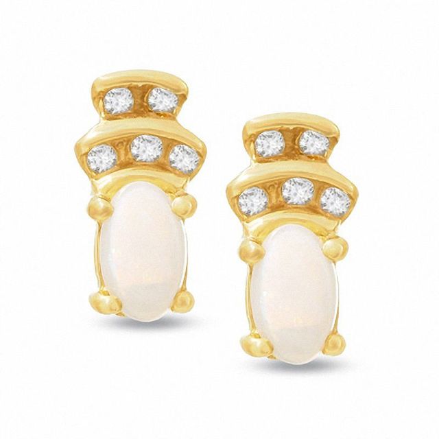 Opal Crown Earrings in 10K Gold with Diamond Accents|Peoples Jewellers