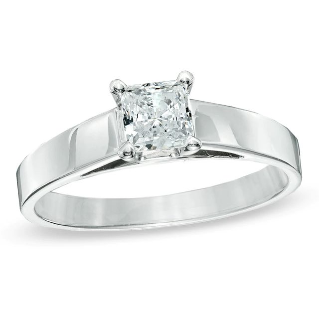 0.50 CT. Princess-Cut Diamond Solitaire Crown Royal Engagement Ring in 14K White Gold (J/I2)|Peoples Jewellers