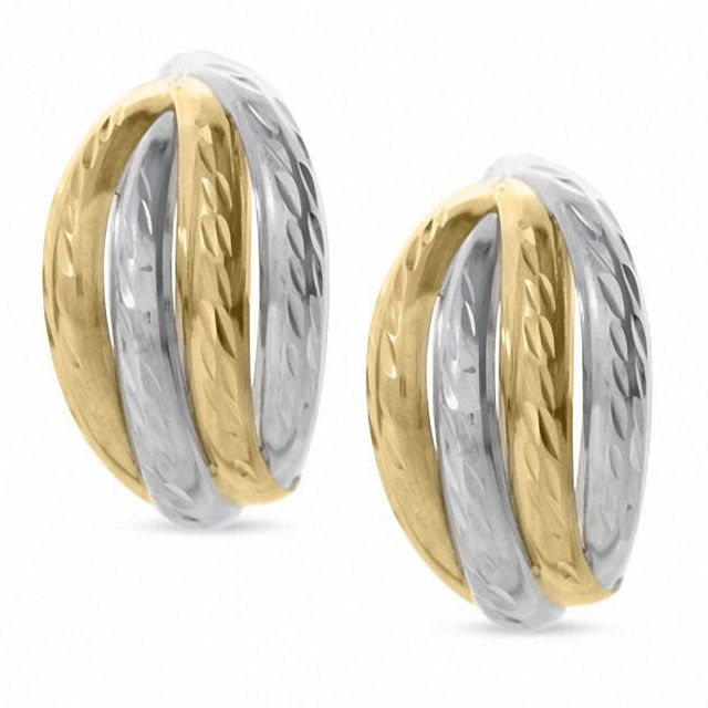 14K Two-Tone Gold Foxtail Hoop Earrings|Peoples Jewellers