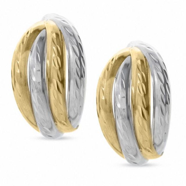 14K Two-Tone Gold Foxtail Hoop Earrings