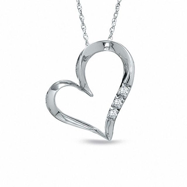 Diamond Accent Three Stone Heart Pendant in 10K White Gold|Peoples Jewellers